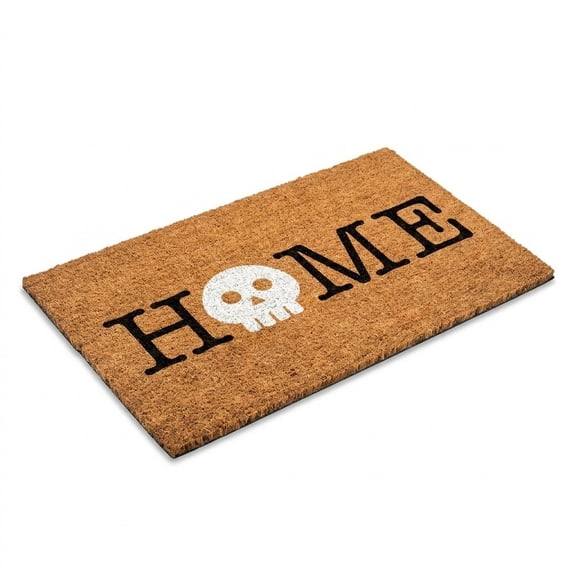 Halloween Skull "HOME" Coir Doormat 50x80cm, Gothic Skeleton Welcome Mat, Natural Fiber Front Door Entry Rug, Non-Slip Indoor Outdoor Porch Halloween Decoration