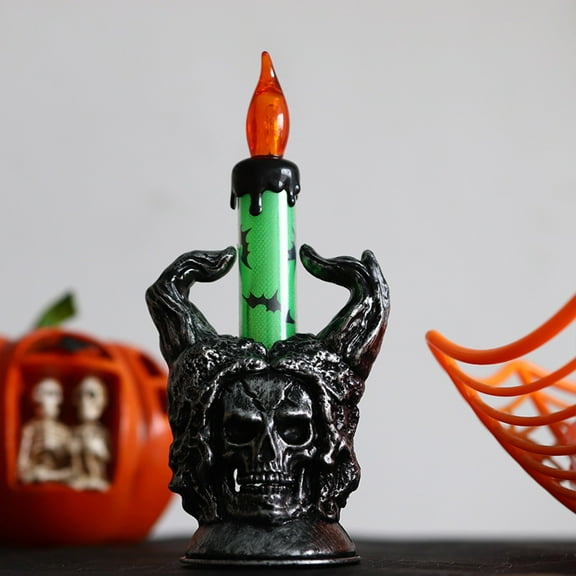 Halloween Skull Halloween Candelabra Decorations Indoor,Halloween Candles Holder with LED Lights for Scary House Mansion Decor,Battery Operated Timer Candlesticks for Table Home Party