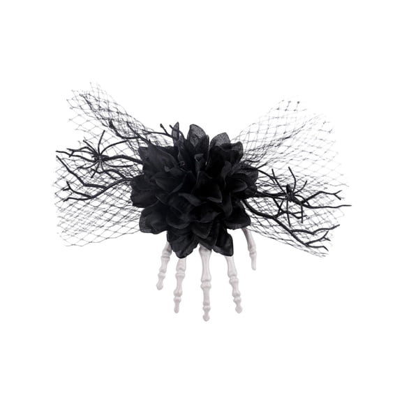 Halloween Skull Hand Rose Hair Clip Gothic Mesh Bow Hair Barrette Skeleton Hand Flower Hair Accessory Side Clip Party Cosplay Masquerade Photo Prop Daily Goth Styling