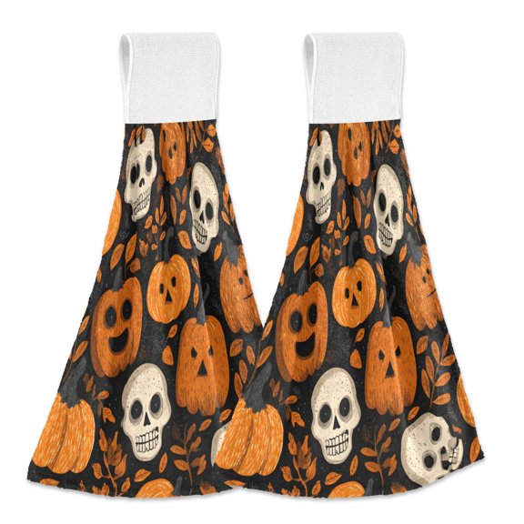 Halloween Skull Hand Towels 2 Pack Quick Drying Home Storage Kitchen Towel Hooks Dish Cloths 14''x18''