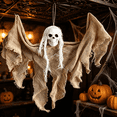 thumbnail image 1 of Halloween Skull Hanging Ghost Ornaments 13.8in Tattered Cloth Spooky Pendant Props ,Indoor Outdoor Ghost House Seasonal Decor Multi‑color Options, 1 of 5