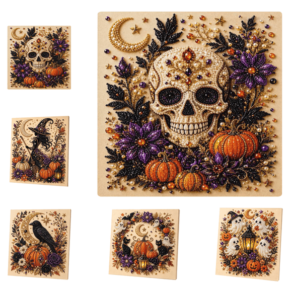 Halloween Skull Head Pearl Art DIY Kit, Handmade 3D Pearl Mosaic Canvas Painting Kit, Spooky Halloween Themed Decor Craft for Home Living Room Wall