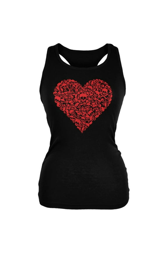Halloween Skull Heart Black Juniors Soft Tank Top - Large