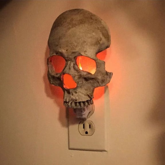 Halloween Skull LED Atmosphere Light, Resin Skeleton Table Lamp with Plug-in Power for Indoor Home & Party Decor