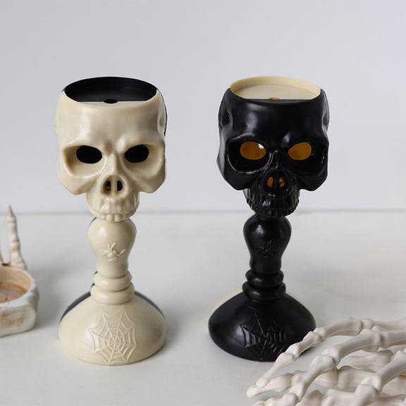 Halloween Skull LED Candle Holder, 4.9 Inch Double Sided Skeleton Candle with 4 Lighting Modes for Party Table Decor