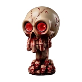 Halloween Skull Led, Halloween Skull Led Glowing Figurine Blood Splattered Skeleton Head Statue Gothic Horror Infinity Mirror Red Light Up Eyes Creepy Haunted House Tabletop Decor, White
