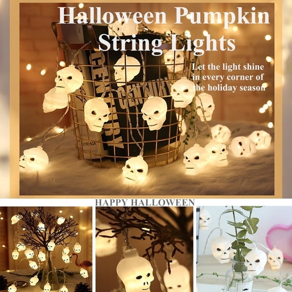 Halloween Skull Lights, 9.84 Ft 20 LED String Lights, USB Powered Flashing Mode for Party Decor