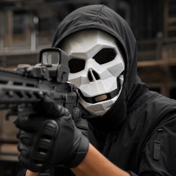 Halloween Skull Mask Full Face Skull Mask 10 Inch Low Poly Scary Mask Protective Face Gear for Paintball Masquerade White, 1 Pack