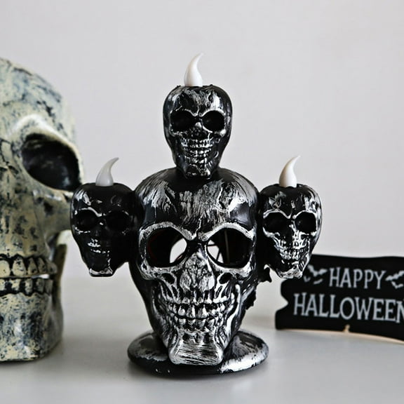 Halloween Skull Mask Lantern-Decorative Led Candle Light Glowing Spooky Holiday Prop Seasonal Party Display Accent