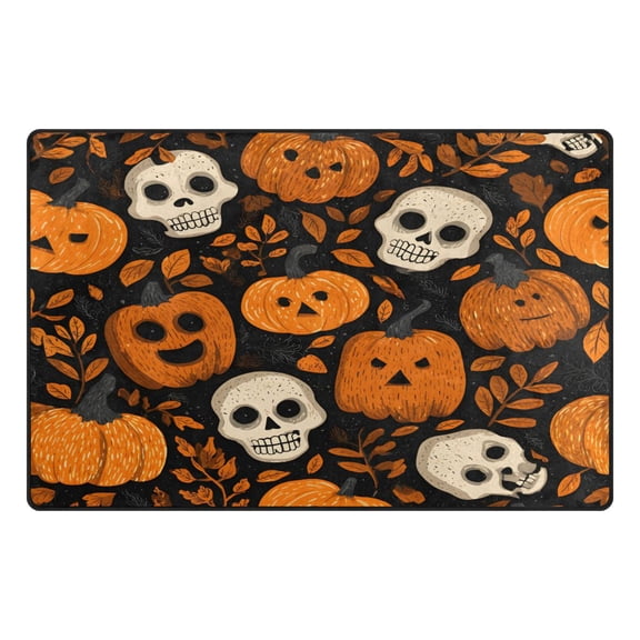 Halloween Skull Memory Foam Area Rug 31"x20" Non Slip, Absorbent, Fade Proof for Living Room, Bedroom, Office