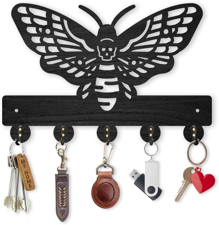 Skeleton Hand Coat Rack Halloween Skull Moth Key Hook Wall Mounted 11.8×7.9inch Wooden Skull ...