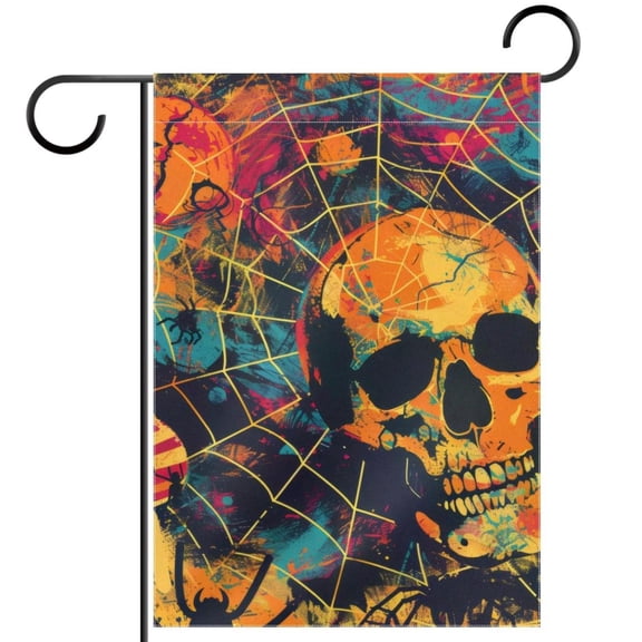 Halloween Skull Mushroom Spider Web Double Sided Garden Flag Decorative Weather Resistant Yard Flag, Large DIY Vertical Flag for Farmhouse Patio Lawn, 28x40 Inch