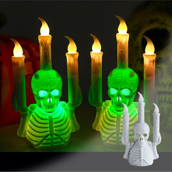 Halloween Skull Night Light LED Skull Candle Lamp Decorative Desk Light Spooky Halloween Decoration Skull Ornament Accent Light for Haunted House Bedroom Shelf Party Festival Display