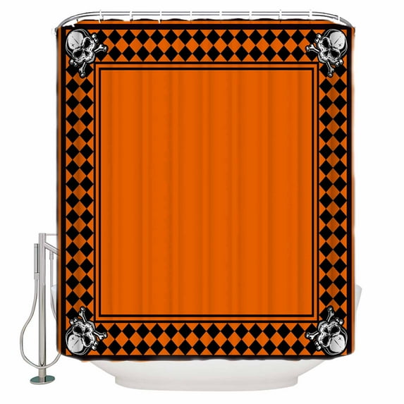 Halloween Skull Orange Plaid Shower Curtain Set ,Waterproof Fabric Shower Curtains Shower Curtains for Bathroom,Bathroom Decor 36"x72"