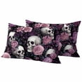 thumbnail image 1 of Halloween Skull Outdoor Waterproof Pillow Covers, Vintage Pink Rose Purple Flower Decorative Rectangle Throw Pillowcase Sofa Cushion Sham for Patio/Couch/Chair, 20"x12" 2 Pack, 1 of 8