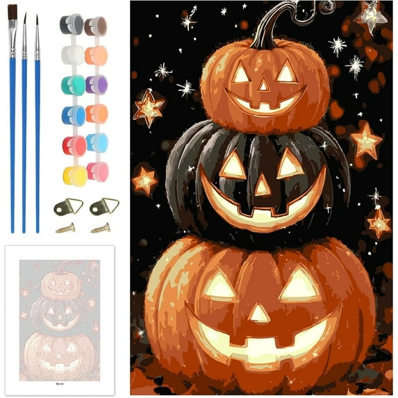 Halloween Skull Paint-by-Number Kit (Adult Beginners, with Frame), Flower Paint-by-Number Kit for Adults (Canvas), Easy DIY Painting Kit for Home Decoration, 16x20 Inch Unframed