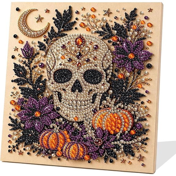 Halloween Skull Pearl Diamond Art Kits for Adults with Frame 10x10in | Halloween 3D Pearl Art Kits for Adults, Special Shape Pearl Diamond Painting Kit, Pearls Art Gem Crafts for Home Wall Decor