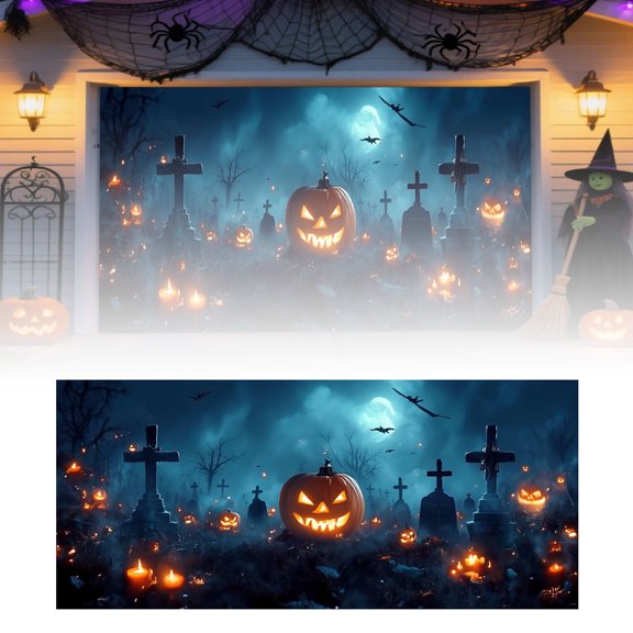 Halloween Skull Photo Backdrop Scared Pumpkin In Hunted Woods Photography Backdrop Horrible Graveyard Photo Background Halloween Party Decorations Photo Props 157.5"X70.9"