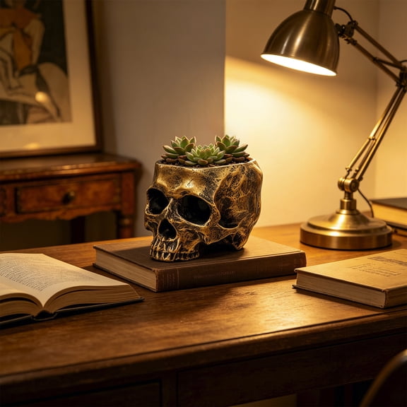 Halloween Skull Planter Bowl,Resin Skeleton Head Storage Pot for Candy,Snack,Succulent,Cactus,Home,Office,Table,Gift Decor,4x5 in