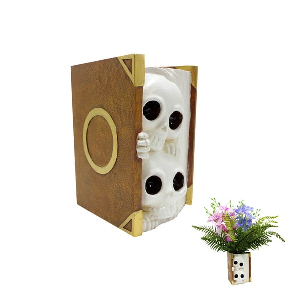 Halloween Skull Planter Resin Flower Pot, Gothic Book Style Succulent Planter For Indoor Outdoor Tabletop Patio Display, Skull Ornament Pot With Spooky Halloween Garden Decor