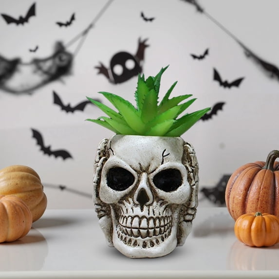 Sceleton Home Halloween Skull Planter, Resin Succulent Flower Pot With Gothic Skull ...