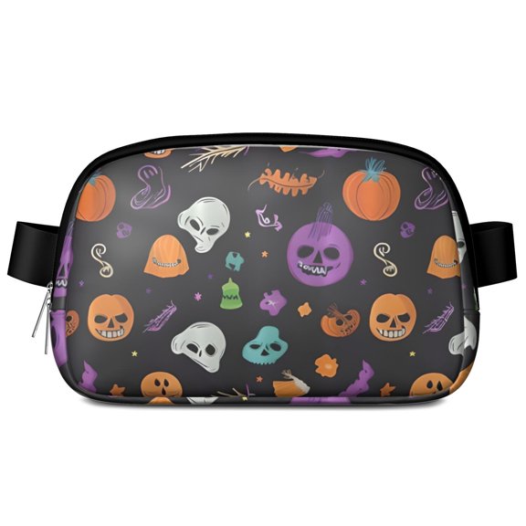 Halloween Skull Pumpkin Pattern Cute Fanny Packs for Women,Travel Waterproof Crossbody Fanny Bags Waist Purse for Women Anti Theft Adjustable Strap for Running Travel Cycling