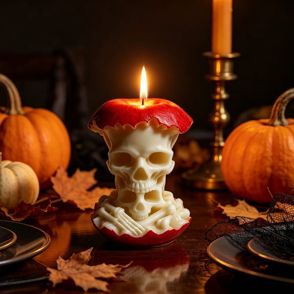 Halloween Skull Red Apple-Shaped Scented Candle,Gothic 3D Skull & Bone Wax Candle for Halloween Party Decor,Spooky Aromatherapy Candle for Home Tabletop Centerpiece,Novelty Holiday Gift