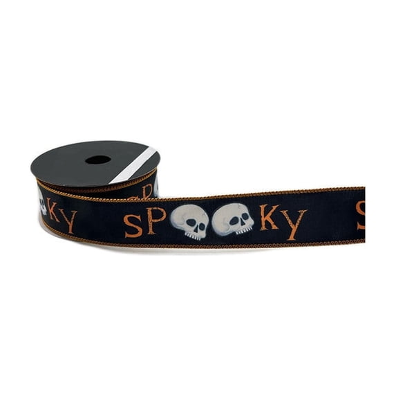 Halloween Skull Ribbon, 12' Cuttable Ribbon for Gift Wrapping, Festive Decor for Party Favor Boxes