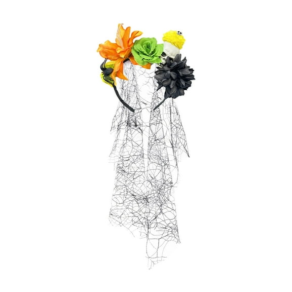 Halloween Skull Rose Headband - Gothic Festival Hair Accessories with Lace Veil Costume Floral Decor Black White Party Headpiece for Women