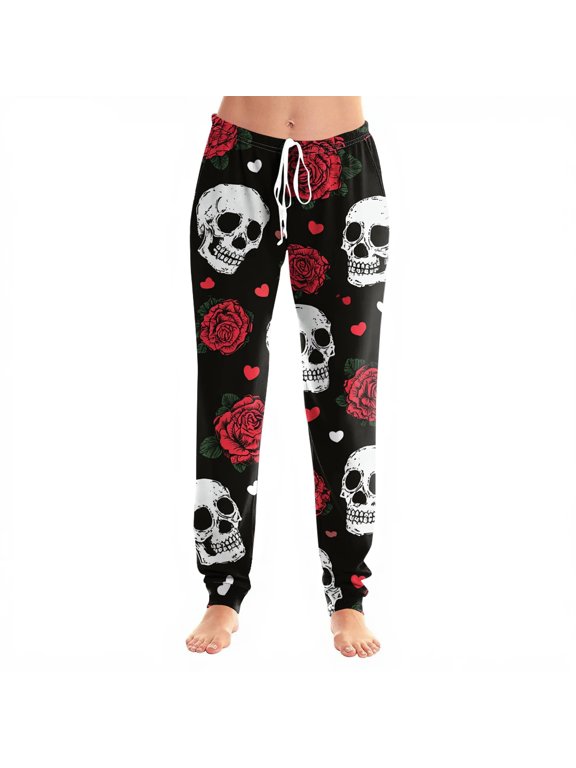Halloween Skull Rose Printed Leggings for Women High Waisted Full Length Stretch Pants Gothic Casual Yoga Workout Wear