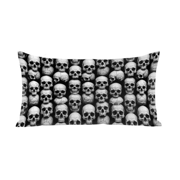 Halloween Skull Satin Pillowcases with Zipper Cal King Size Cooling Silk Pillow Cases for Hair and Skin Smooth Soft Black and White Skeleton Scary Bones Throw Pillow Covers for Women Men 20x40 Inch