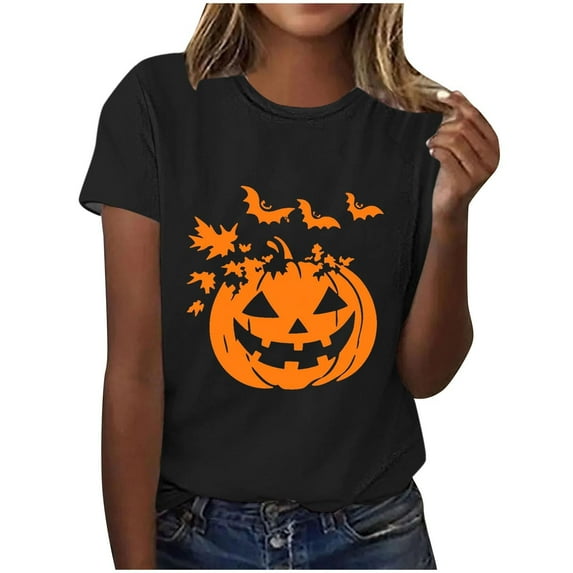 Halloween Skull Shirt for Women Ghost Shirt Cute Spooky Short Sleeve Tshirt Vintage Gothic Graphic Blouses Pumpkin Print Tees Casual Vacation Pullover Tops