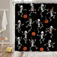 thumbnail image 1 of Halloween Skull Shower Curtain Spooky Black Skull Skeleton Ghost Pumpkin Funny Gothic Day of The Dead Happy Halloween Horror Fabric Bathroom Decor Curtain with Hooks, 1 of 3