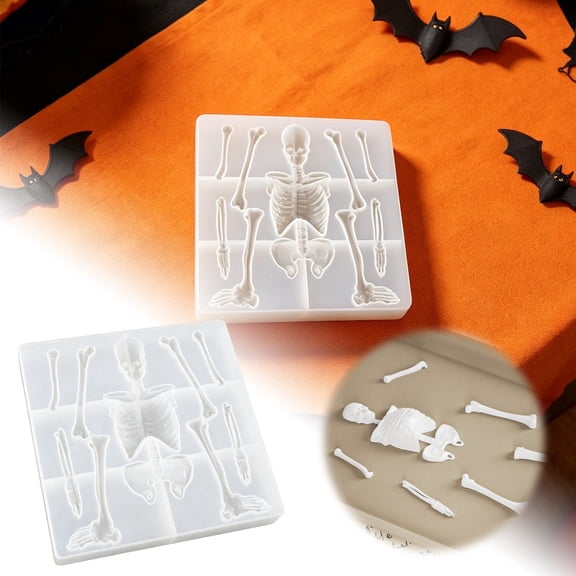 Halloween Skull Skeleton Fondant Silicone Mold Chocolate Epoxy Resin Mold Candy Baking Mold for Cake Decoration Cupcake Topper Gum Paste Sugar Craft
