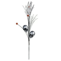 Halloween Skull and Skeleton Hand Floral Pick, Spooky Artificial Branch Decor with Red Berries for Party Centerpiece, Haunted House, Indoor Outdoor Holiday Decoration