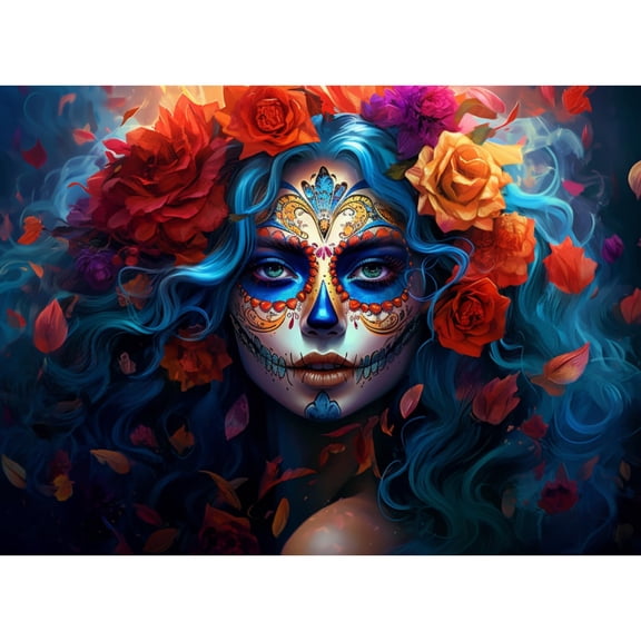 Halloween Skull Skeleton Lady with Roses Garland DIY 5D Diamond Art Painting by Number Kits for Adults Paint with Round Full Drill Diamond Gems Painting Art Craft for Home Wall Decor 11.8x15.8in