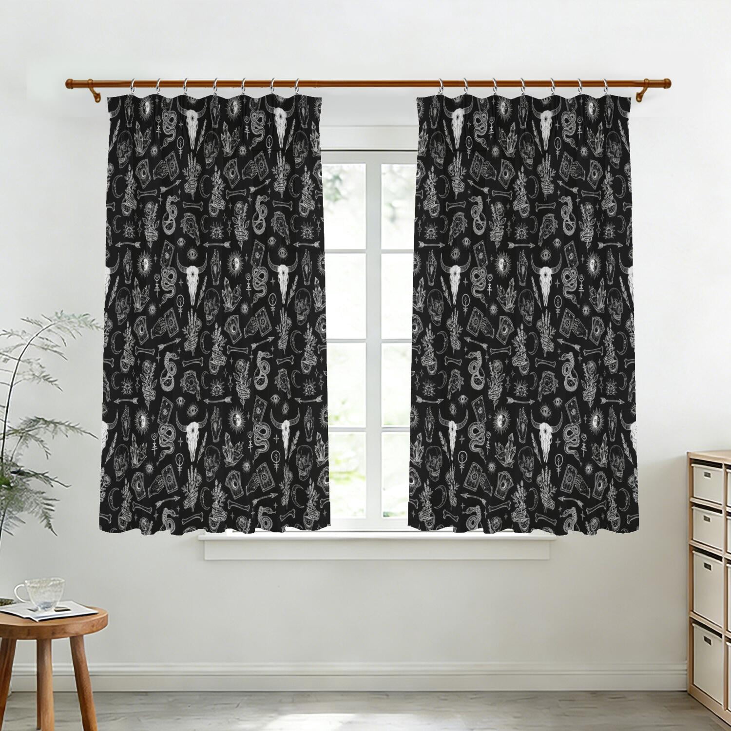 Snake Curtains Halloween Skull Snake Pattern Pinch Pleat Semi Sheer Linen Curtains ...