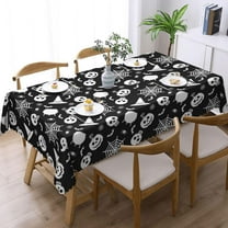 Halloween Skull Spider Web Pumpkins Tablecloth Rectangular 60" X 84", Halloween Decorations - Waterproof Wipeable Halloween Table Cloth Cover for Party Picnic Dinner Halloween Decor