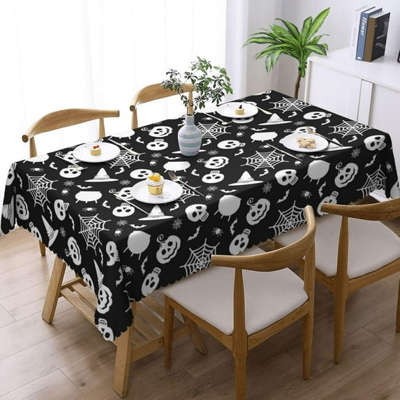 Halloween Skull Spider Web Pumpkins Tablecloth Rectangular 60" X 84", Halloween Decorations - Waterproof Wipeable Halloween Table Cloth Cover for Party Picnic Dinner Halloween Decor