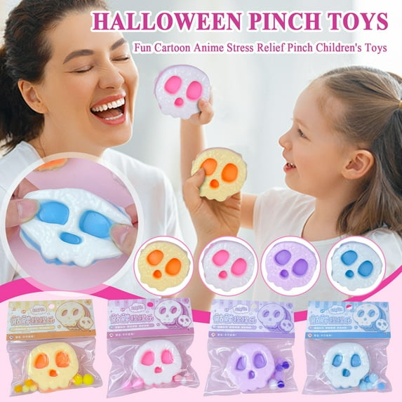 Halloween Skull Squishy Stress Ball - Ghost Face Pinch Doll, Soft Glitter Skull Squeeze Fidget, Decompression Sensory Stress Relief