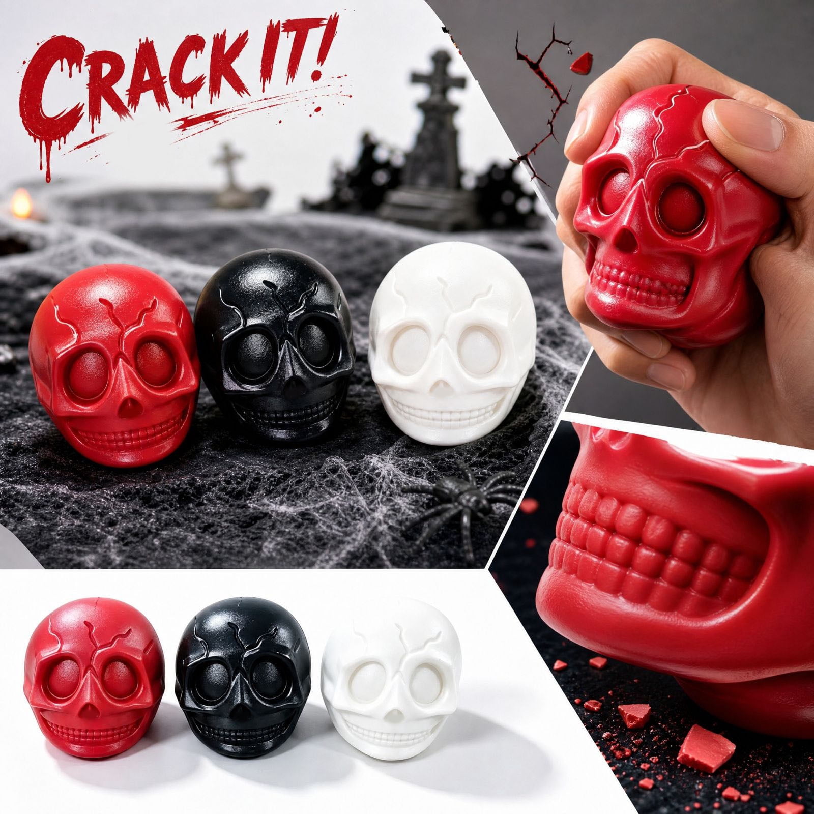 Halloween Skull Squishy Toys, 2.56 in Soft Building Block Clay Filled ...