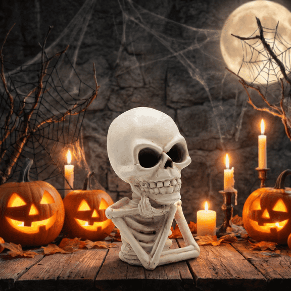 Lumiartisan Halloween Skull Statue Thinker Skeleton Resin Decor 6.5 inch