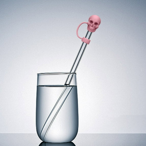 Halloween Skull Straw Topper Goth Straw Cover Cap for Stanley Cup, 10mm Skull Straw Cover for Stanley Tumblers Accessories Halloween -Pink