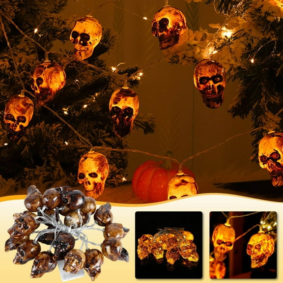 Halloween Skull String Lights, 9.8ft 20 LED Halloween Decoration Skeleton Skull String Lights for Indoor Outdoor Garden Bedroom Party Decor