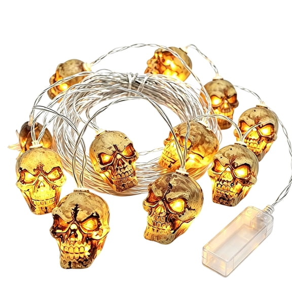 Skull String Lights, Battery Operated Spooky Fairy Lights for Garden Patio Party Indoor Outdoor Halloween Decor