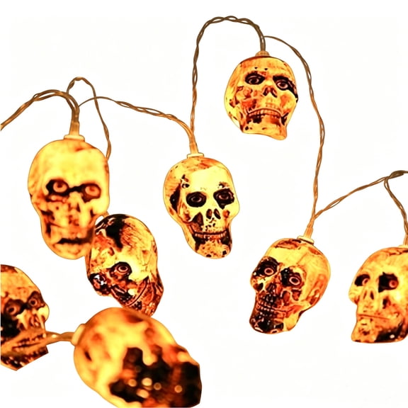 Halloween Skull String Lights, LED Skeleton Head Fairy Lights with Spooky Glow Flexible Hanging Decorative Lighting, for Bedroom Mantel Window Halloween Party Indoor Holiday Decor