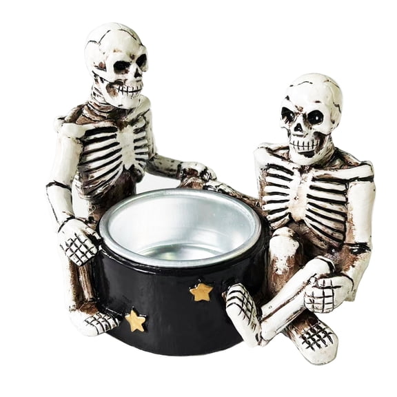 Halloween Skull Tealight Holder Skeleton Skull Gothic Decor Candle Holder Resin Ghost Decor Votive Tea Light Holder for Table Centerpiece Fireplace Party Decorations