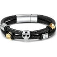 thumbnail image 1 of Halloween Skull Urn Cremation Jewelry Skull Urn Bracelet for Ashes Keepsake Memorial Bangle Braided Leather Wristband Cremation Bracelet for Men Women Halloween Gift, 1 of 7