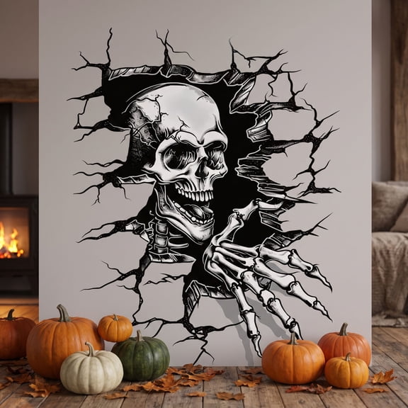 Halloween Skull Wall Stickers - Spooky PVC Wall Decals for Party Decorations, Self-Adhesive and Reusable, Perfect for Living Room, Bedroom, Doors, and Windows - Create Customizable Scenes