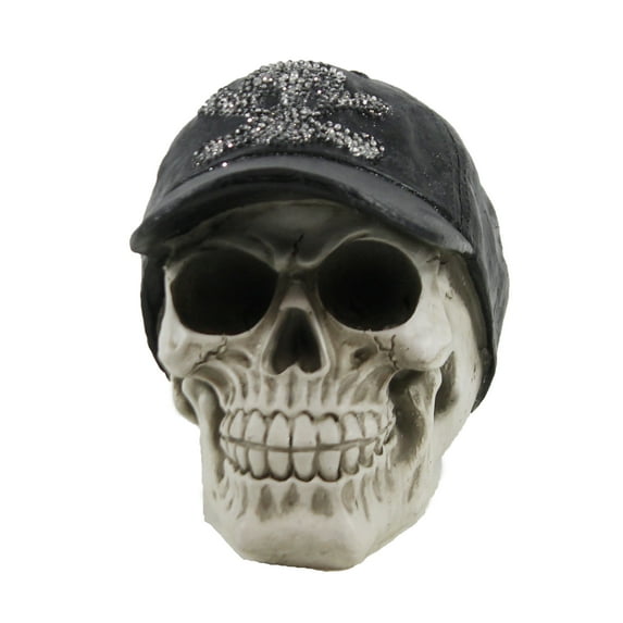 Halloween Skull Wearing Baseball Cap Polyresin Cross-Bone Afz270